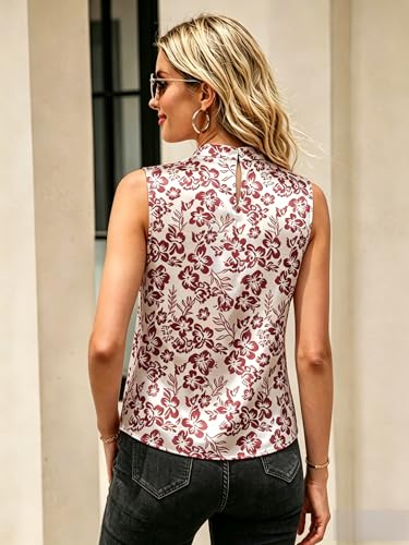 Image of Funlingo Women's Silk Satin Tank Tops Mock Neck Camisole Dressy Sleeveless Blouse Business Casual Pleated Summer Shirts 2026