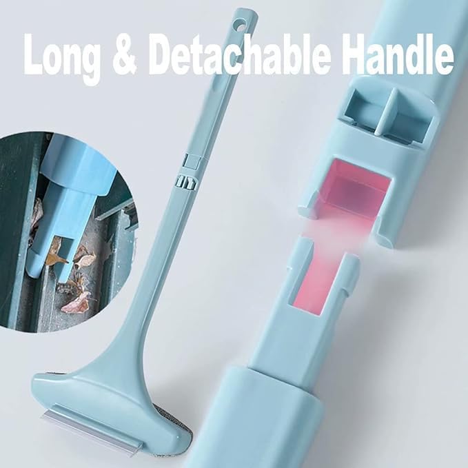 Image of GUTEWERK 2-in-1 Mesh Cleaning Brush Wiper with Extended Handle, Modern, Pink, Stainless Steel Blade, Plastic Handle, Squeegee