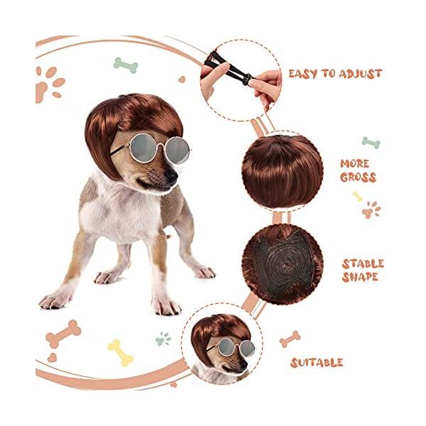 Mtlee 6 pieces wigs for dogs funny dog wig retro pet round sunglasses dog cosplay costumes accessories small dog headwear for holiday party decor - image 5