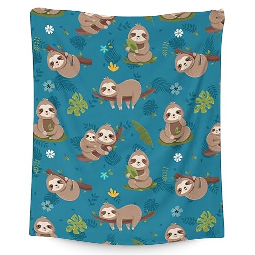 Image of Sloth Blanket Gifts for Girls & Women - 40x50 Inches Crib Size - Soft Fluffy Plush Throws - Teal Cute Blankets for Couch