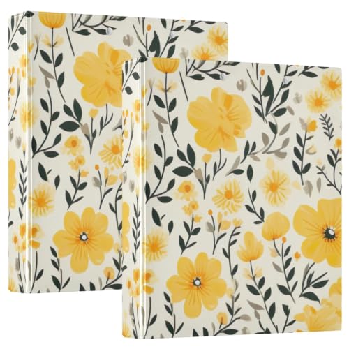 Classeur à 3 anneaux en D jaune floral de bureau avec poches
