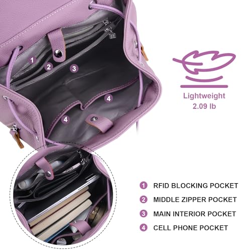 Image of BOYATU Women's Full-Grain Leather Backpack Purse, Minimal Structured Design, Work Commuter & City Travel, Compact Everyday Essentials, Fashion RFID Pocket Bag ((Purple)