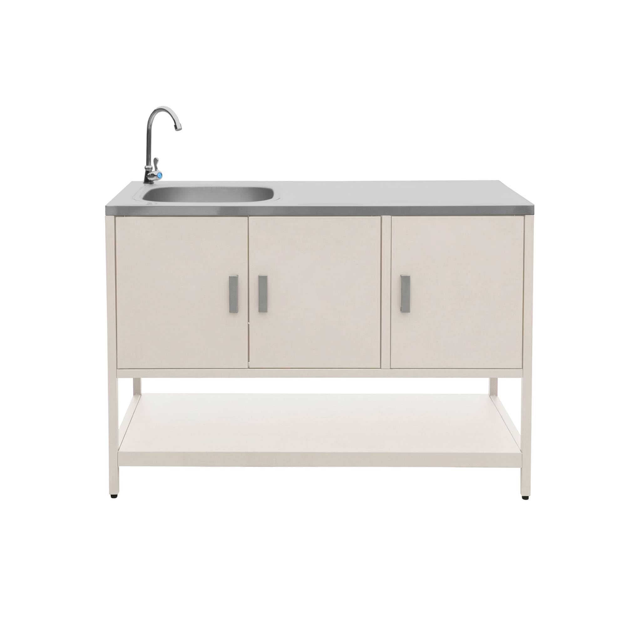 sweeek-Cocina exterior 2 módulos acero inoxidable, Naxos, Beige, 120x51x112.5 cm