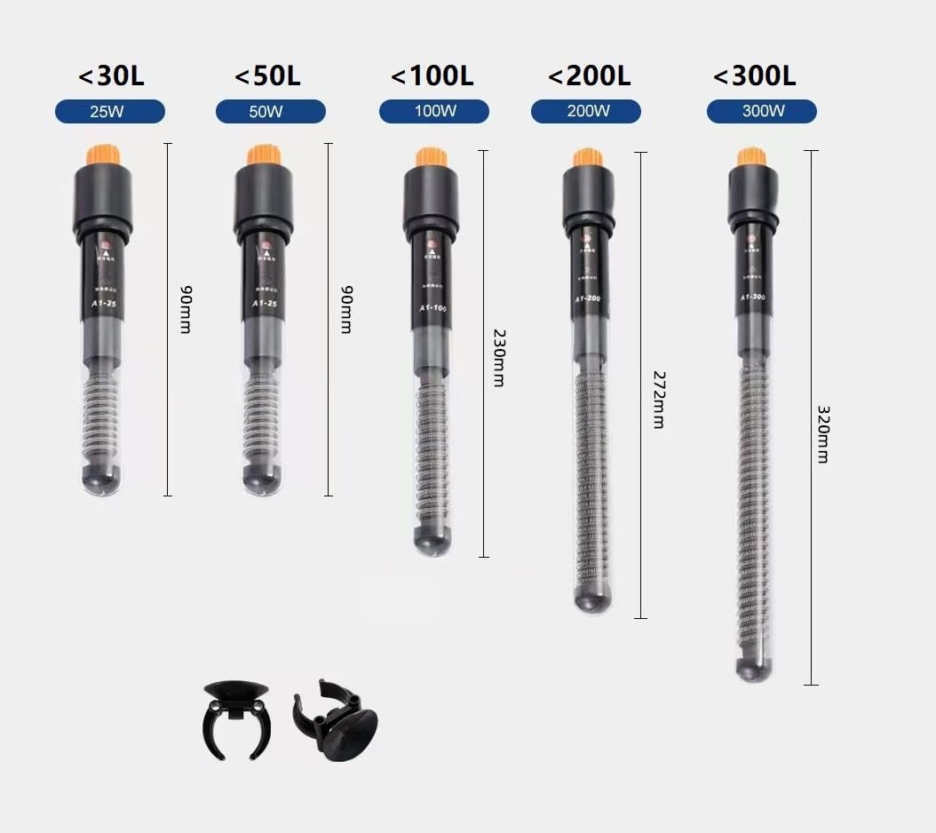 JULIAQUA Calefacción Clásica para Acuario para Peces y Tortugas 25W 50W 100W 200W 300W (25W)
