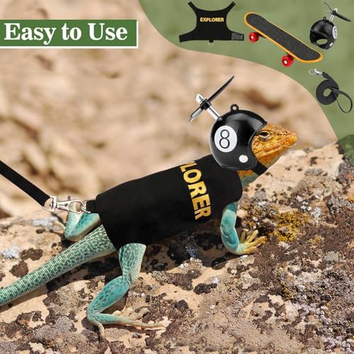 Image of 3 Pcs Lizard Leash and Hharness Set, Adjustable and Bearded Dragon Harness to Prevent Escape, Reptile Leash with Bamboo Dragonfly Helmet, Suitable for Reptiles of Various Sizes, EXPLORER