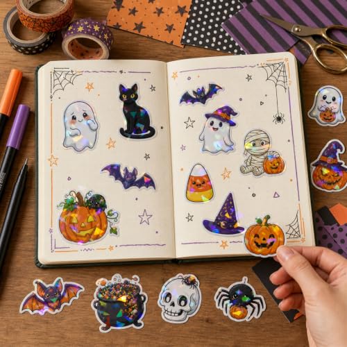 Inkelligent Halloween Stickers for Kids, 100 Holographic Decals, Style B - image 4
