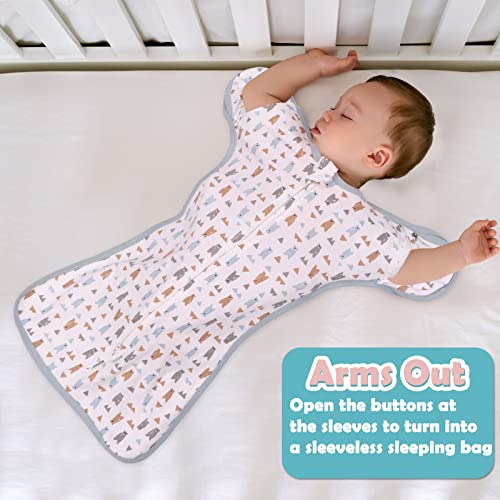 Image of 2 Pack Baby Swaddle for Transition, 2 Way Zipper Swaddle, 2 in 1 Arms in /Out Convertible Swaddles, 100% Cotton Newborn Sleep Sack for 6-9 Months, Dinosaur & Bear