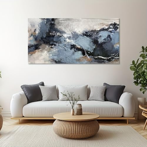 Toile abstraite moderne noire et bleue décoration murale salon cuisine chambre 40x82cm - 3