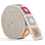 Cotton Webbing 2 Inch Heavy Webbing Strap for Bags, Arts and Crafts, High Density Webbing Handmade Crochet Flower Pattern