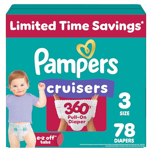 Image of Pampers Diapers - Cruisers 360 - Size 3, 78 Count, Babyproof up to 100% Leakproof Pull-On Diaper