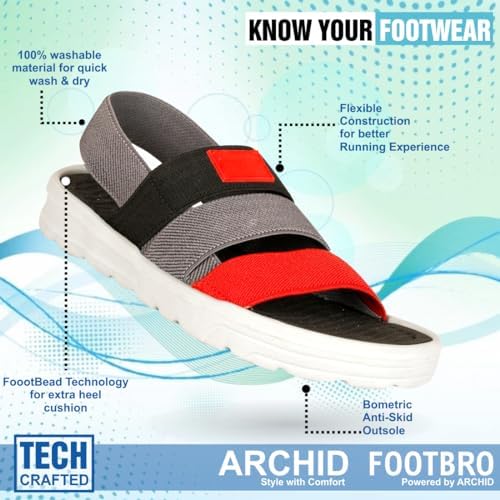 Image of ARCHID Red Grey Kids Sandal Soft EVA Sole Stylish Sandals for Kids with Back Strap Comfortable and Light Weight SandleWith Anti Skid and Waterproof Technology For Everyday use for Boys