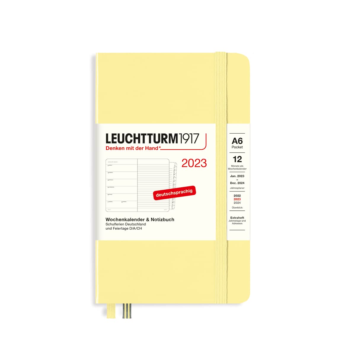 LEUCHTTURM1917 365682 Weekly Calendar & Notebook Pocket (A6) 2023, 12 Months, Vanilla, German