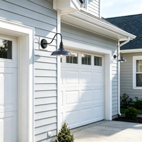 Image of 10in Outdoor Barn Light Gooseneck Outdoor Light Fixture, Midnight Blue Exterior Farmhouse Lights, Goose Neck Porch Wall Lighting Sconce for House, Garage, Doorway