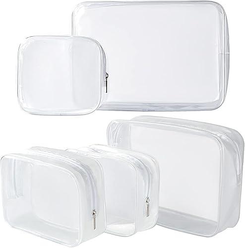 Paquete de 5 bolsas de aseo de plástico transparente con cremallera, neceser aprobado por TSA, bolsa portátil de cosméticos y maquillaje para