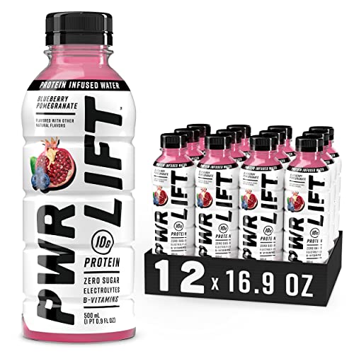 Whey Protein Water Sports Drink by PWR LIFT | Blueberry Pomegranate | Keto, Vitamin B, Electrolytes, Zero Sugar | Post-Workout Energy Beverage | 16.9 Oz (Pack of 12)