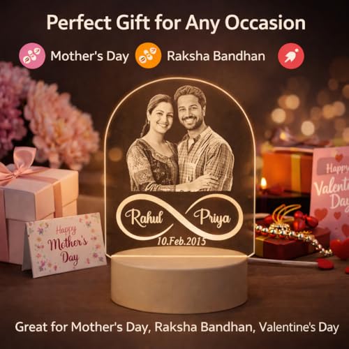 Image of Customized Photo Frame Anniversary Gift for Couples - LED Lamp with Custom Name Acrylic Customize Photo Frames With Photo For Valentine,Wedding Gift for Girlfriend, Wife, Boyfriend Size 4 x 6 Inch