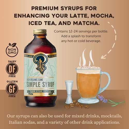 Image of Portland Syrups Organic Cane Simple Syrup - Drink Mix for Exceptional Cocktails, Sugar for Drinks, for Coffee, Mocktails, Baking, 12 oz, 24 Servings - Pack of 2