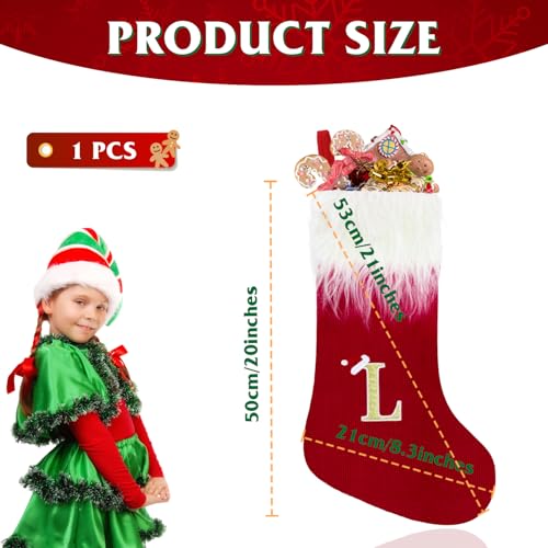 Alederways Weihnachtsstrümpfe, 22“ rote Monogramm gestrickt Weihnachten personalisierte bestickte Strümpfe, rote Kamin hängende Socken für Weihnachten Geschenk Weihnachtsdekoration (F)