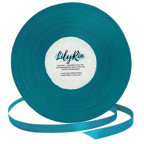 Image of Peacock Blue Ribbon 1 /4 Inches 36 Yards Satin Roll Perfect for Scrapbooking, Art, Wedding, Wreath, Baby Shower, Packing Birthday, DIY Hair Accessories Scrapbooking