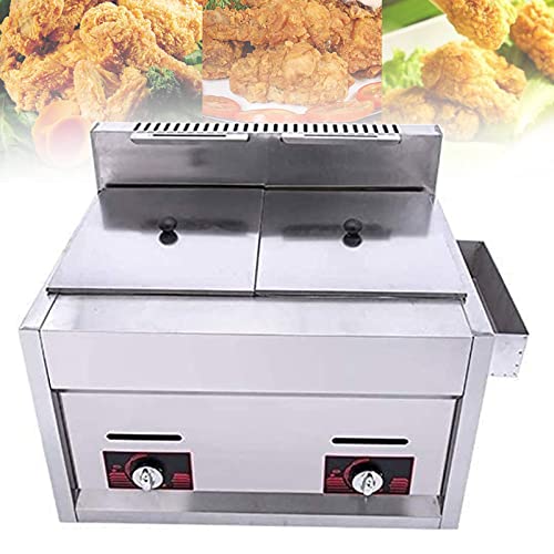 CHUNTIANMEI Professionelle Gas Friteuse,Kommerzielle Gas Friteuse Auf der Arbeitsplatte Edelstahl Friteusen mit Korb,für Hähnchenchips Fritteuse Pommes Frites Home Kitchen Restaurant