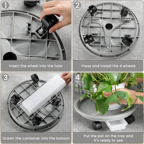 Image of HASTHIP Plant Stand with Wheels 26cm Round Pot Trolley for Big Pots | Sturdy Movable Stand for Heavy Pots, Smooth Wheels for Easy Shift, Thick Build for Indoor Outdoor Use