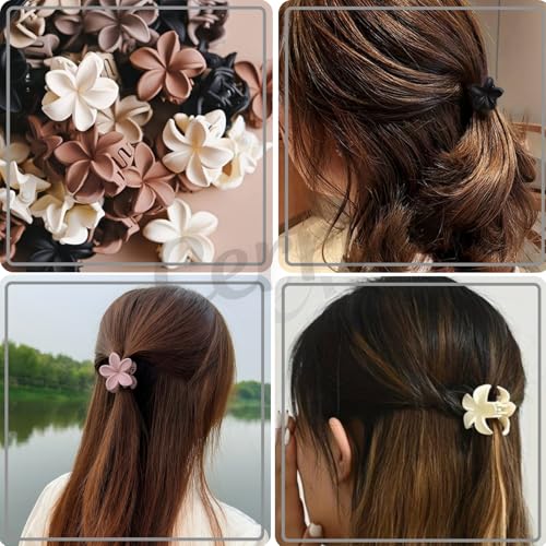 Image of Cerrito Flower Hair Claw Clips for Women Girls - 6 Pcs Small Strong Hold Clamps for Thick Thin Hair, Matte Nonslip, Neutral Floral Claw, Styling Hair Accessories, Ponytail Holder, Multicolor