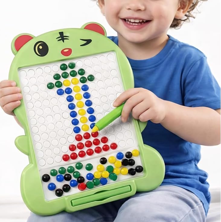 Image of Green Magnetic Drawing Board for Kids - Magnetic Mosaic Puzzle Board with Color Beads, Magnetic Pen & Pattern Cards - Educational STEM Learning Toy for Kids - (Pack of - 1)