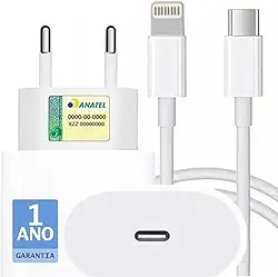 Kit Carregador Turbo Compativel C/Iphone, Cabo Usb-C-Lightning + Fonte Carregador 25W Ultra Rapido Compatível iPhone X Xr SE 11 12 13 14 Premium Protect SYSTEM (Certificado: 20798-22-13363)