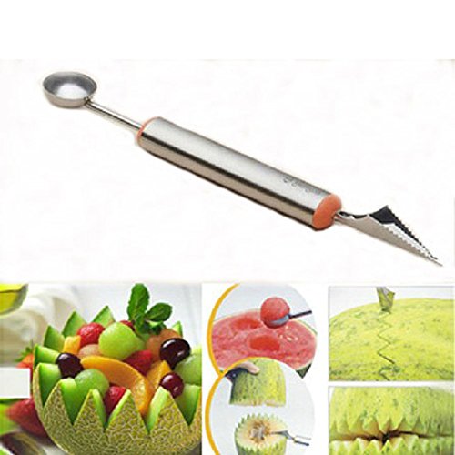 Stainless Steel DoubleEnd Melon Baller Carving Knife Fruit Spoon