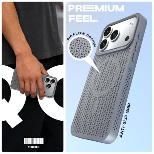 Image of Pikkme Back Cover for iPhone 17 Pro | Honeycomb Cooling Design | Silicone Heat Dissipation | Mag-Safe Compatible | Shockproof Camera Protection Bumper Case (Grey)