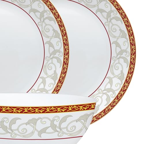 Image of Larah by Borosil Ragina Kohinoor Series Opalware Dinner Set | 19 Pcs for Family of 6 | Microwave & Dishwasher Safe | Bone-Ash Free | Crockery Set for Dining & Gifting | Plates & Bowls | White