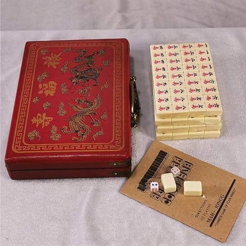 Set de Mahjong Chino compacto con estuche de madera miniatura 6