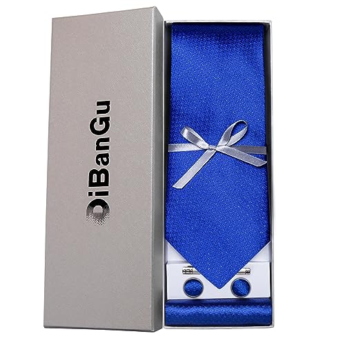 Image of DiBanGu Mens Silk Necktie Solid Color Tie and Pocket Square Cufflink Tie Clip Set Woven Plain Ties for Men Wedding Party