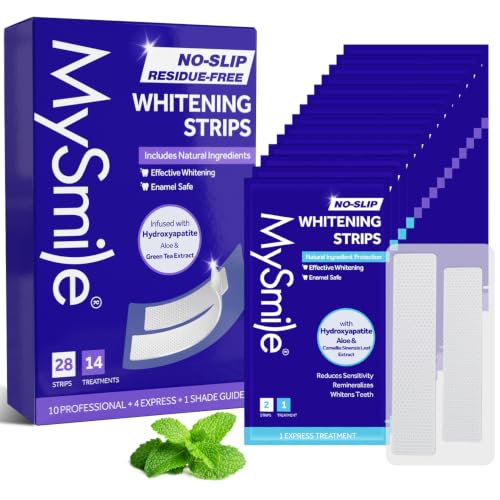 Image of MySmile Teeth Whitening Strips 14 Treatments, Hydroxyapatite-Infused White Strips for Sensitive Teeth, Teeth Whitener with Enamel-Safe Formula, Non-Slip, Residue-Free Whitening Kit, Mint