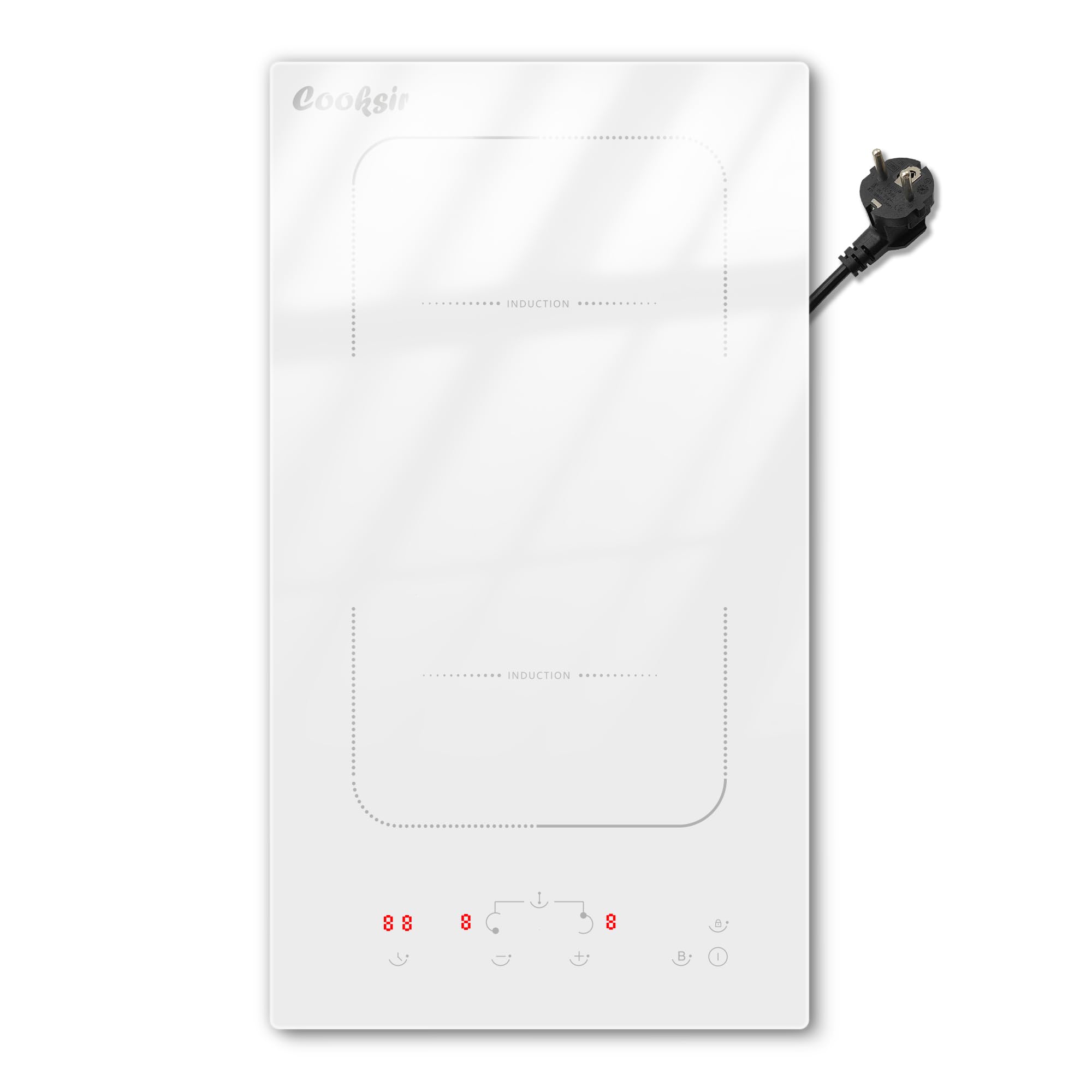 Placa de Inducción 2 Fuegos con Enchufe, Induccion Blanca, Zona Flexible, Bloqueo de Seguridad, Indicador de Calor Residual, Blanco Vitrocerámica, 220-240 V, 3500 W