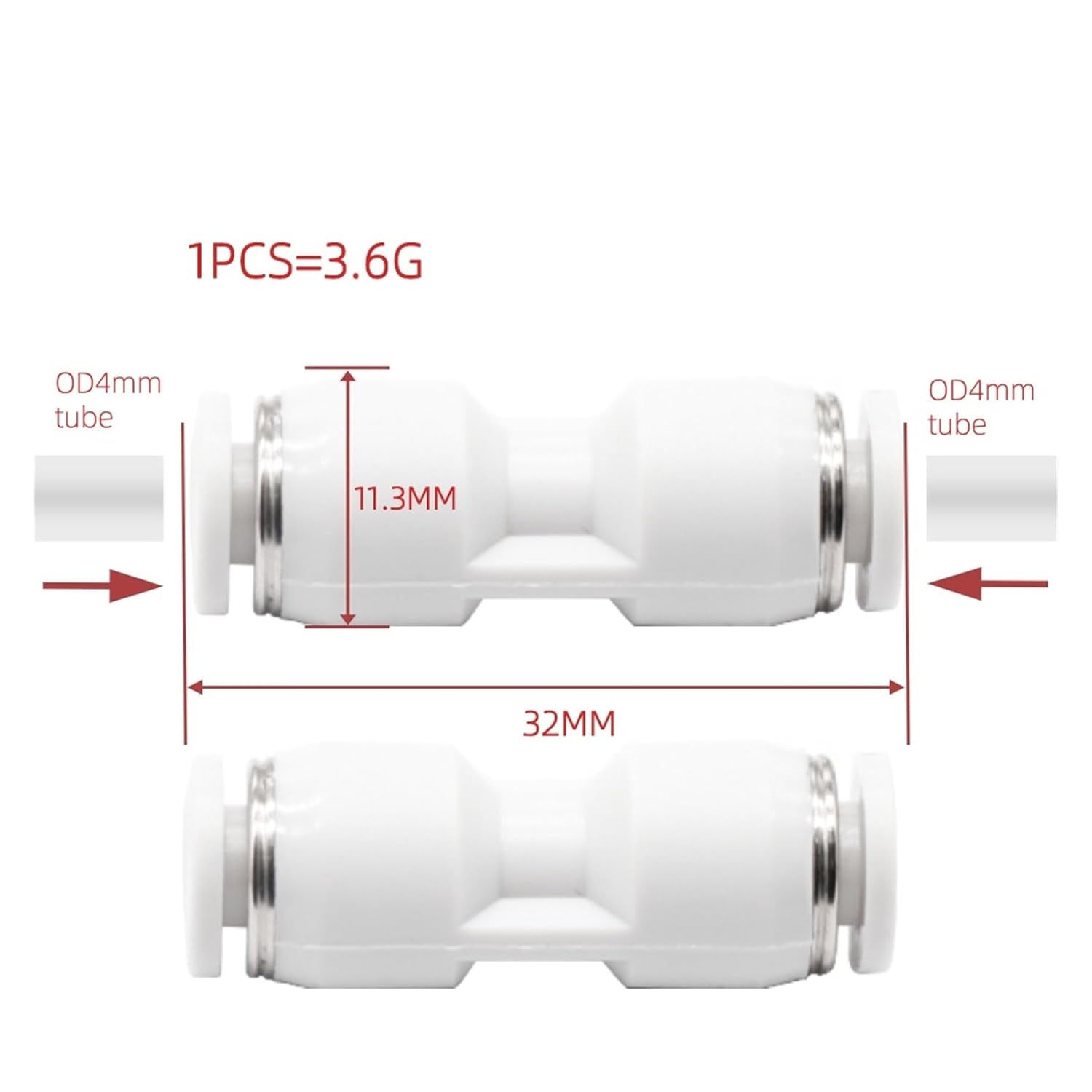 5/10pcs for Bambu Lab PTFE Tube Pneumatic Connector 3D Printer X1 X1C P1P P1S A1 1.75mm Filament Extruder 3D Printer Parts(20pcs)