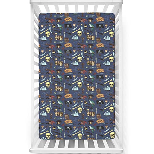 Image of Pirates Themed Fitted Crib Sheet,Standard Crib Mattress Fitted Sheet Ultra Soft Material-Baby Sheet for Boys Girls,28“ x52“,Multicolor
