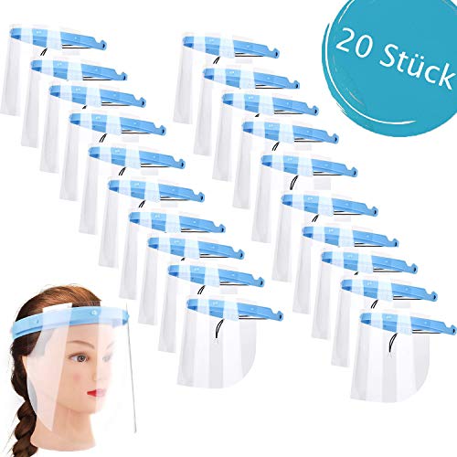 Preisvergleich Produktbild IYQOL® 20 Stücke GesichtsschutzVisier Schutzschild Augenschutz Spuckschutz Facegesichtsschirm20 x Halterungen mit je 1 Wechselfolien