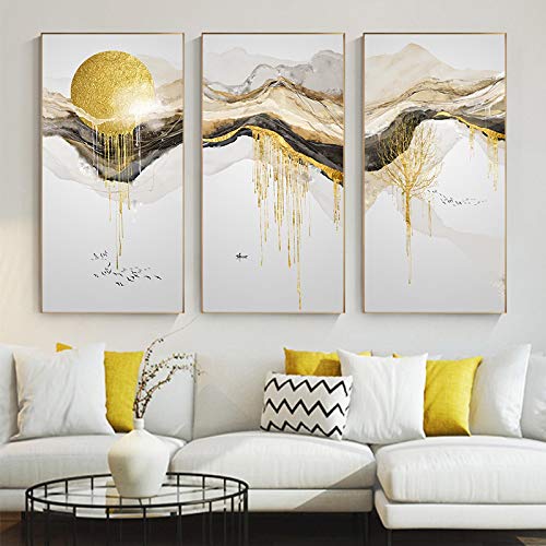 Salon mur art affiche imprimer triptyque 50x100cm avec châssis bois intégré