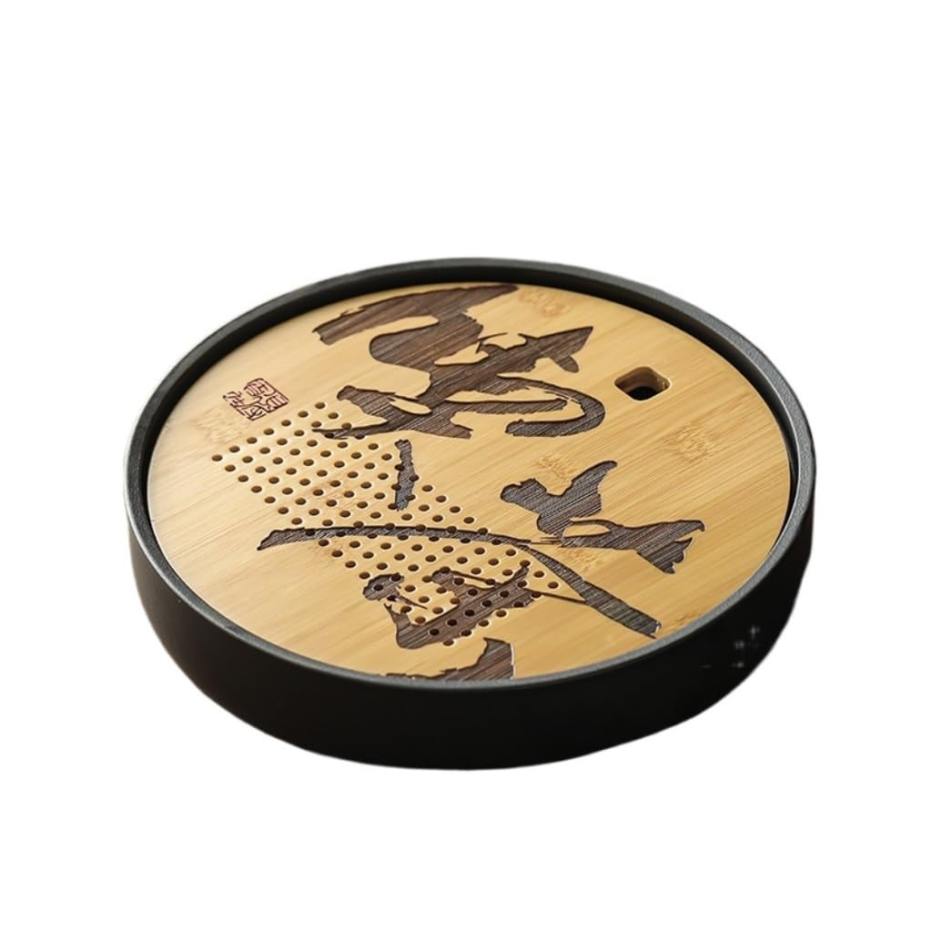 Bandeja de té de la tarde, juego de té de cerámica, bandeja de té chino, bandeja de drenaje para almacenamiento de agua, bandeja redonda para té de Kung Fu, bandeja para taza de té para el hogar, ju