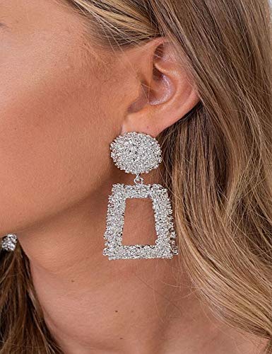 Geometric Square Shaped Sparkling Drop Earrings