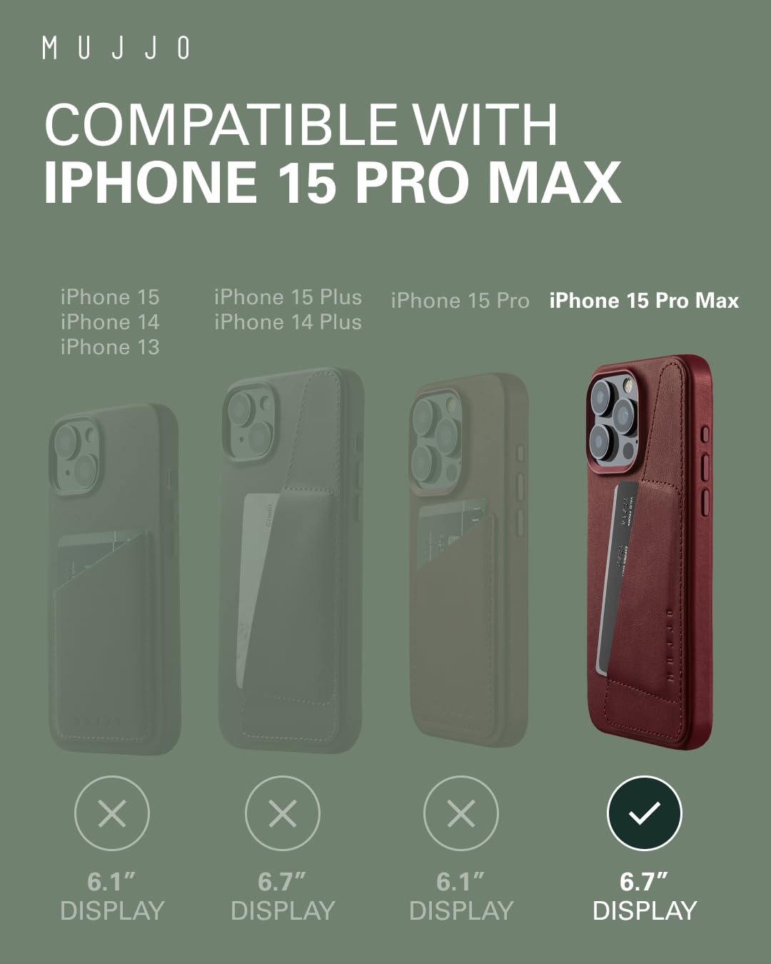 新品 MUJJO iPhone 15 Pro Max レザーケース 本革 Full Leather