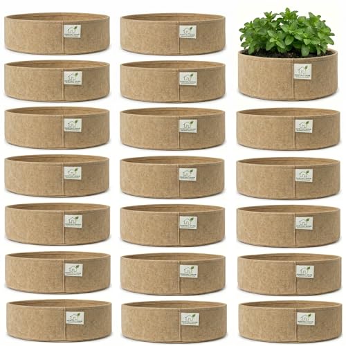 Image of 400 GSM Geo Fabric Round Grow Bags 18x6 Inch, Camel Color Planting Bags for Terrace and Kitchen Gardening Pack of 20