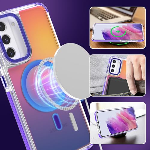 Image of Magnetic Case for Samsung Galaxy S21 FE 5G [Compatible with Magsafe] [Cute Fashion Fluorescent Design] [1 Screen Protector] Slim Translucent Matte Case for Galaxy S21 FE 5G 6.4 inch, Purple