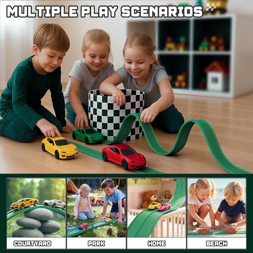 image for HGEVFL 15.75 Ft Flex Track for Kids, Flexible Race Track Compatible wi