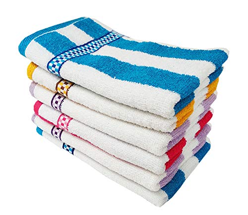 Image of Space Fly Cotton Striped Hand Towels High Absorbent, Size: 11X 17 inch (Multi Color, Set of 6)