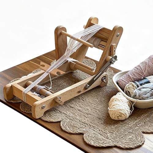 Portable Wooden Weaving Machine，Foldable Desktop Ribbon Weaver with Adjustable Ratchet