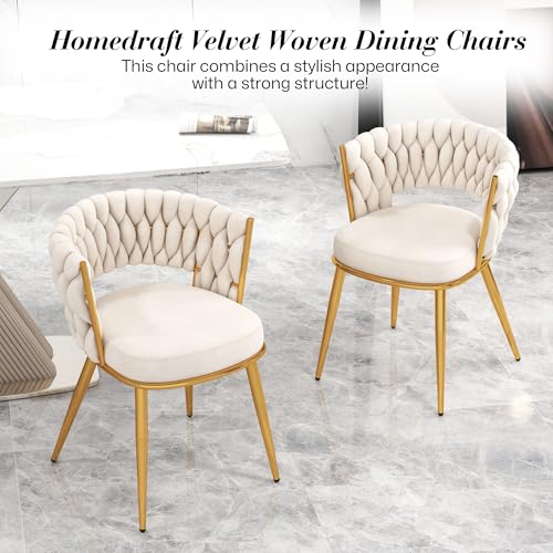 Modern Velvet Dining Chairs Set of 2 with Golden Legs