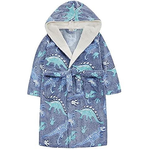 Fashion Junction Kids / Infant / Boys Glow in The Dark Dinosaur Warm Winter Snuggle Fleece Hooded Dressing Gown / Robe - 2-13 Years (2-3 Years) Cover