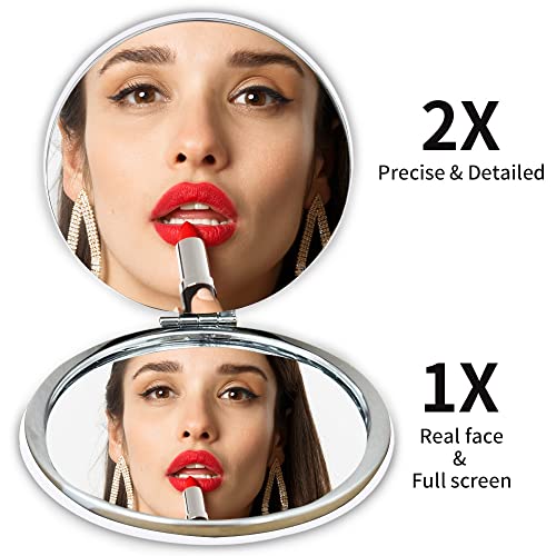 Compact Travel Makeup Magnifying Mirror - Bellejiu Small Portable Folding Mirror With Handheld And Easy To Carry White #TOP2